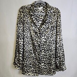 Pink‎ K Leopard Print Satin Button-Down Pajama Top, Loungewear Sleepwear, 1x